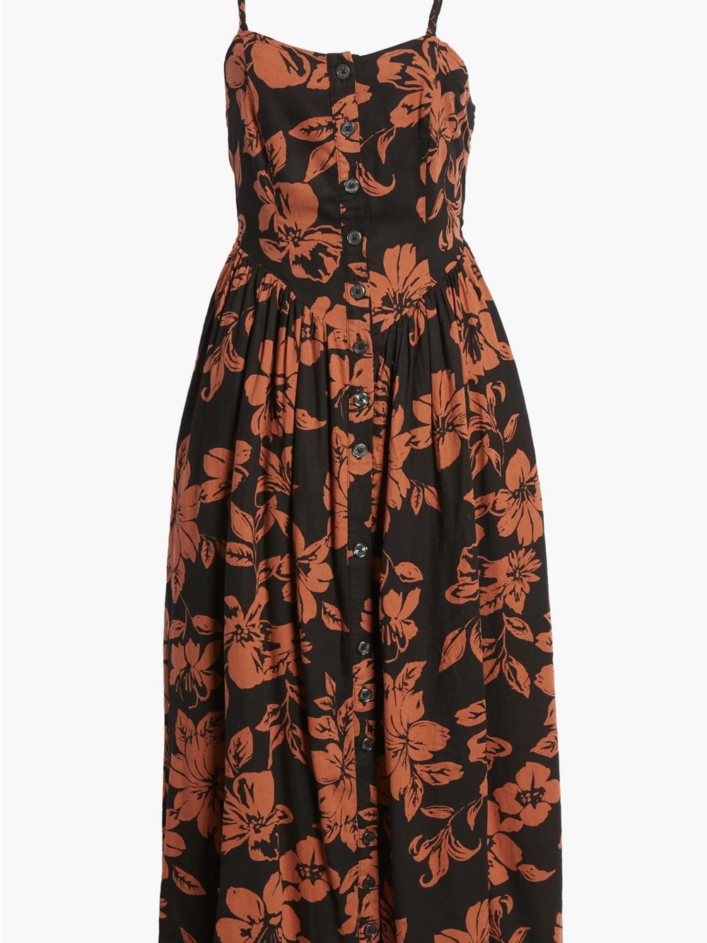 Free People Black Maxi Dress with Rust Floral Print